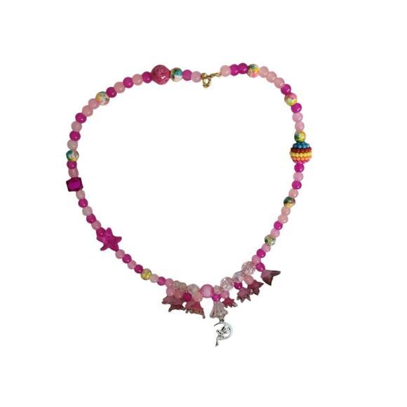 Fairy Cresant Moon Colorful Oil Confetti Glass Frosted Acrylic Beads Necklace - Picture 9 of 16